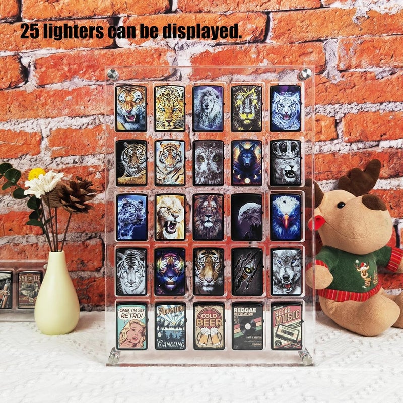 WEIMINLI 25-Slot Wall-Mounted Acrylic Display Case for Zippo Lighters - Clear Collector Cabinet, for Men and Lighter Enthusiasts - Image 2